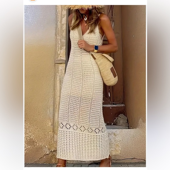 Other - NEW Boho Crochet Tunic Cover-Up Dress (Ankle-Length) Natural Color Size Large